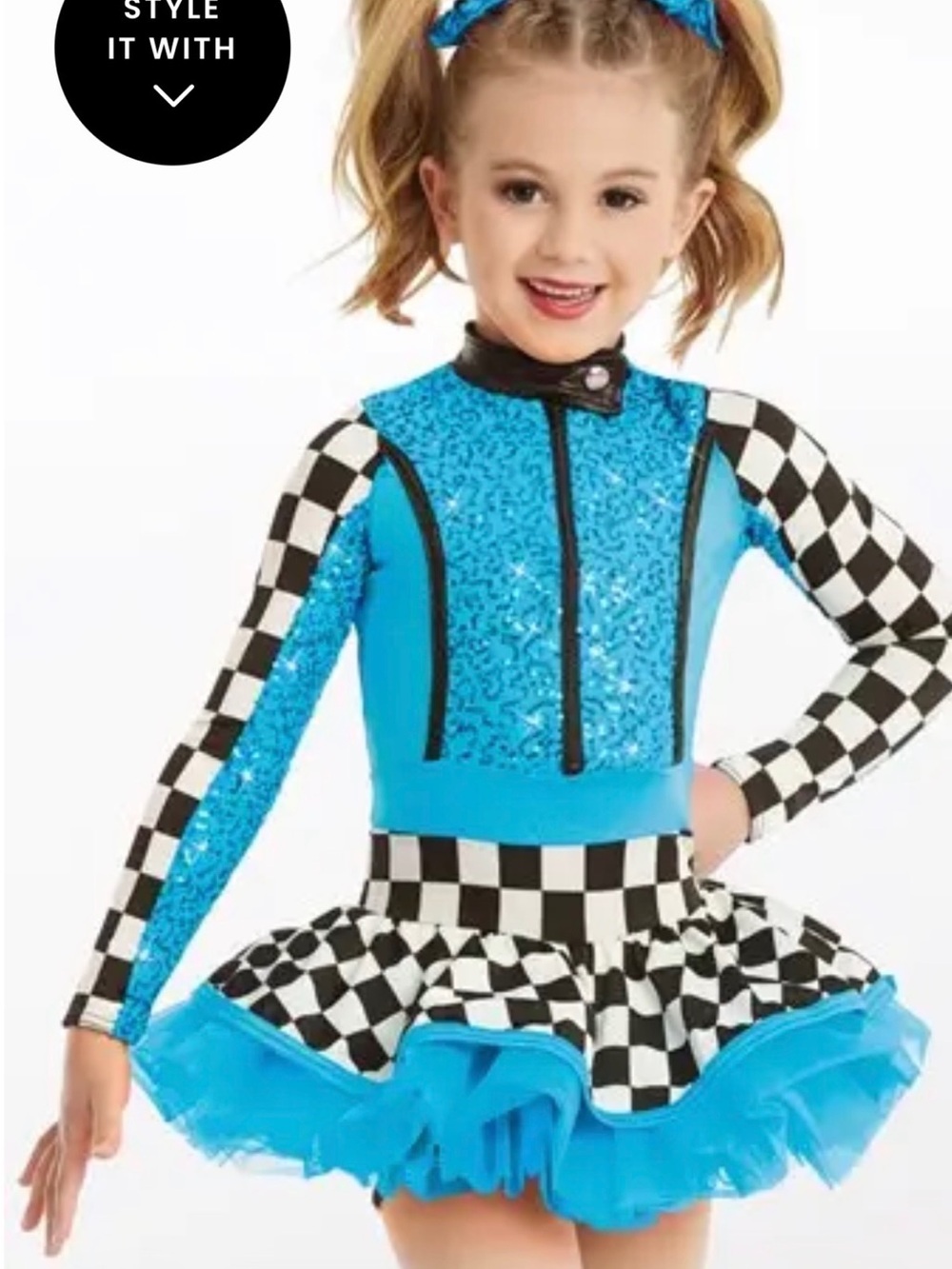 Blue Checkered Dance Costume for Kids